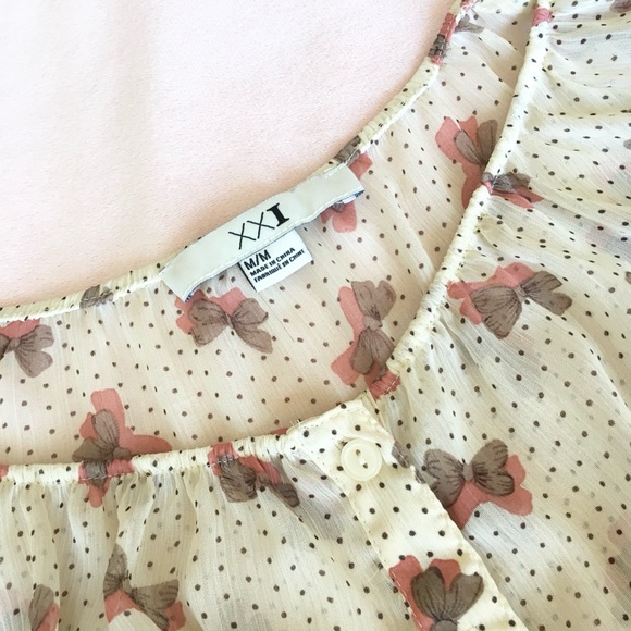 SHEER POLKADOT & BOWTIE BLOUSE • SIZE M • XXI (F21) - Picture 4 of 4